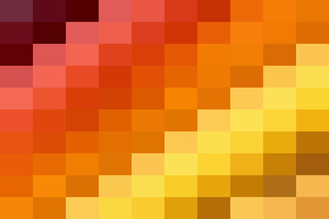 Abstract geometric pixel mosaic background with a warm color gradient transitioning from rich red to vibrant orange and sunny yellow.