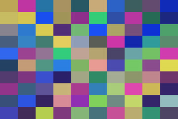 Abstract colorful pixelated background design featuring a mosaic grid of diverse square shapes in a vibrant geometric pattern.