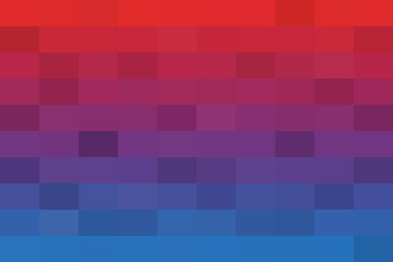 Obraz premium A vibrant pixelated gradient background seamlessly transitioning from red through purple to blue, showcasing a modern digital mosaic pattern.