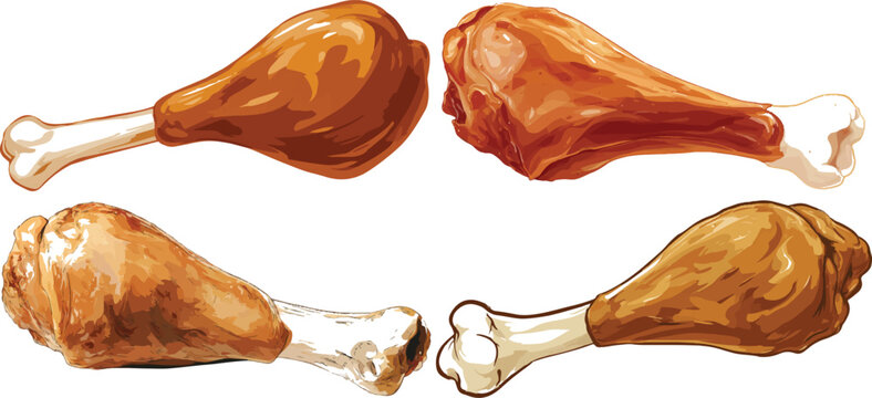 vector-style clipart of a single large brown chicken drumstick without skin, with a white bone visible on the right side only, against a white background