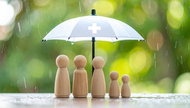 Family Health Insurance and Protection Concept wooden figures concept family