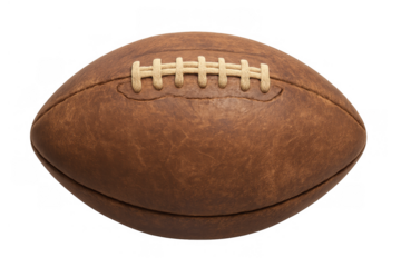 Vintage american football displaying old brown leather texture and laces, a retro game ball on transparent background