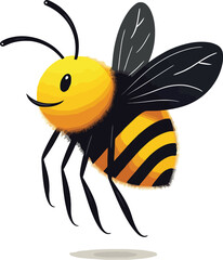 Vector art of a friendly cartoon bee with wings spread, isolated on white background