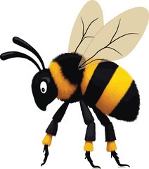 Vector art of a detailed illustration of a bee flying with its wings spread, isolated on white background