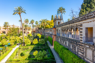 Obraz premium Gallery of Grotesque in Seville Alcazar gardens, Andalusia, Spain