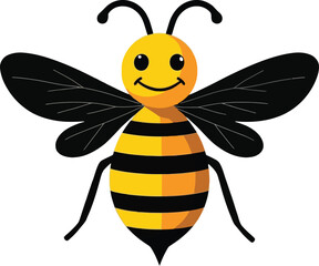 Vector art of a cheerful cartoon bee with a smiling face and outstretched wings, isolated on white background
