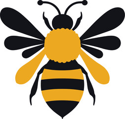 Vector art of a stylized graphic illustration of a bee with bold yellow and black stripes, isolated on white background