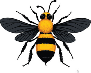 Vector art of a vibrant illustration of a bee in motion, isolated on white background