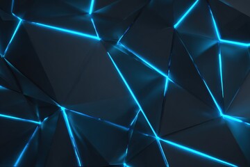 Dark blue geometric pattern with glowing neon lines and triangles