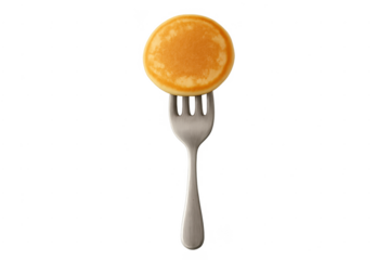 Mini pancake on fork representing breakfast snack