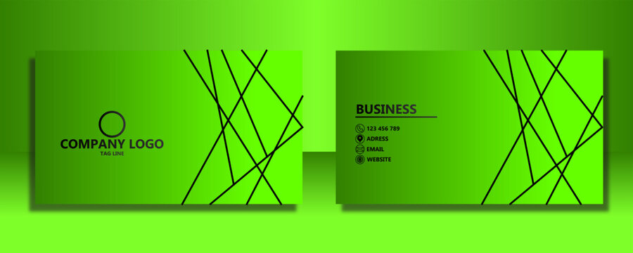 Modern green business card design with abstract geometric lines and company logo. - Powered by Adobe
