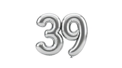 Silver Balloon Number 39 on White Background