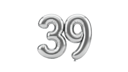 Silver Balloon Number 39 on White Background