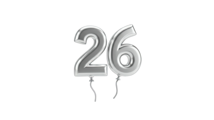 Silver Balloon Numbers 26 on White Background