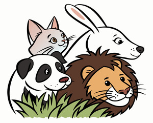 Fototapeta premium Animal Heads Bundle Cat Dog Rabbit Lion Pand