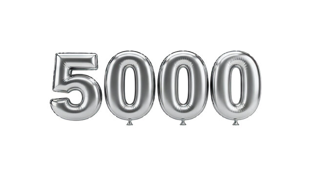 Silver Balloon Number 5000 on White Background