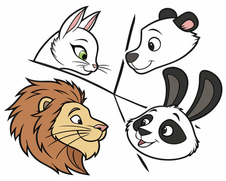 Animal Heads Bundle Cat Dog Rabbit Lion Pand