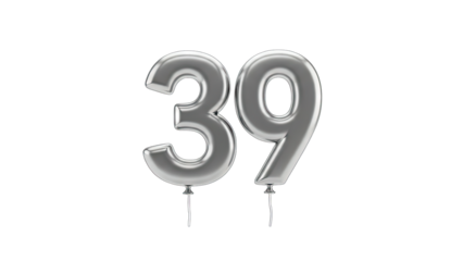 Silver Balloon Numbers 39 on White Background