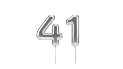 Silver Balloon Numbers 41 on White Background