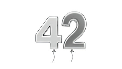 Silver Balloon Numbers 42 on White Background