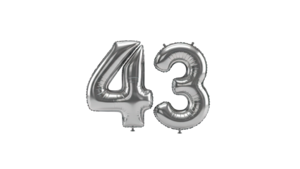 Silver Balloon Numbers 43 on White Background