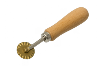 Pasta cutter with wooden handle and fluted wheel