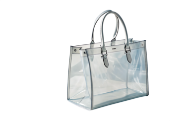 Clear tote bag with silver handles isolated on white background