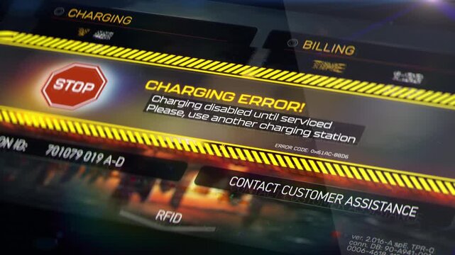 EV interface displaying charging error warning and charging blocked message