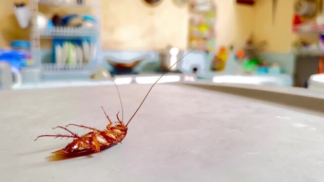 Pest Control Concept: Dying Cockroach in Domestic Environment