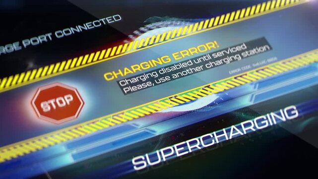 Electric vehicle screen showing supercharging error and disabled charging port