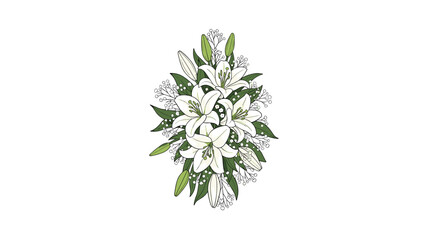 Elegant bouquet of white lilies and delicate foliage creates a serene and sophisticated floral arrangement perfect for weddings or celebrations.