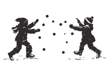 Winter's Play: A delightful moment frozen in time as two children joyfully engage in a snowball fight, encapsulating the simple pleasures of winter. 