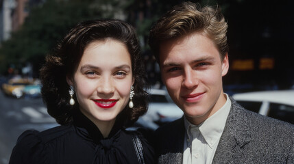 Young attractive couple from late '80s fashion.