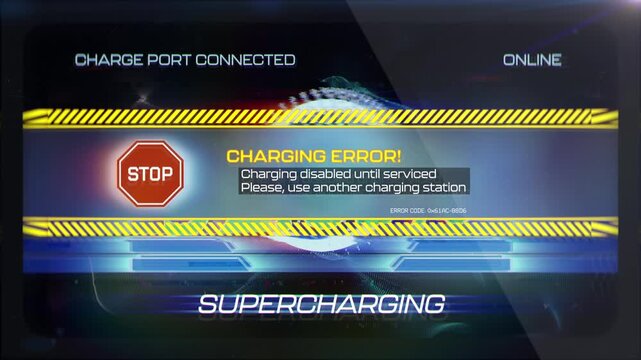 Electric car screen with supercharging error notification on user interface