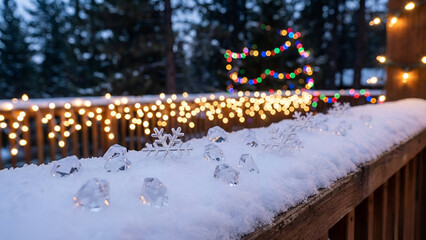 Fototapeta premium Snowy Deck with Christmas Lights