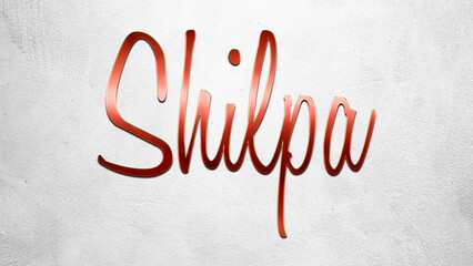 Red 3D text effect of Hindi name Shilpa on silver background.