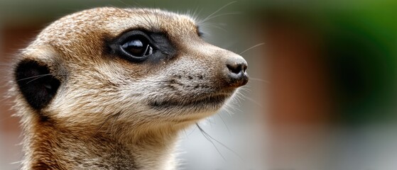 Meerkat stands in the desert under natural sunlight with soft-focus background taken with 20mm lens and f4 aperture