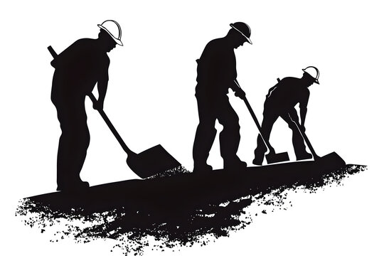 Teamwork and Labor: A team of construction workers work together with shovels at a construction site, emphasizing the diligence and collaboration required in their trade