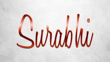 Red 3D text effect of Hindi name Surabhi on silver background.