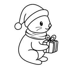 Woodland Animal Christmas black doodle outline. mouse.
