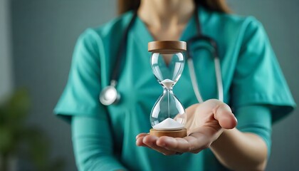 Healthcare Professional with Hourglass &ndash; Medical Concept of Time, Urgency, and Patient Care