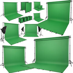 A calm outdoor scene showing green fields under a bright blue sky with soft clouds