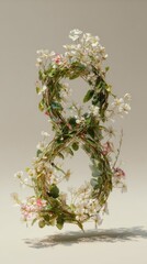 Floating Floral Wreath: Delicate White and Pink Flowers Weaving Through Green Vines in an Ethereal Circular Design