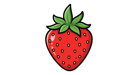 A vibrant red strawberry with a fresh green crown and tiny yellow seeds, a delightful fruit illustration Vector