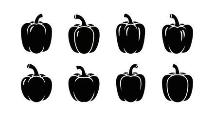 Eight stylized bell pepper silhouettes vector set showcasing various forms and outlines Vector