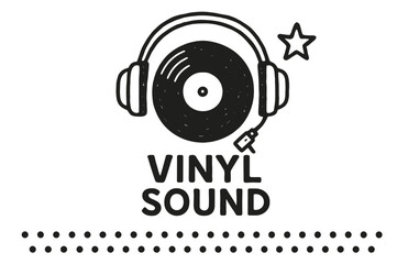 Obraz premium Vinyl sound logo with headphones and record design