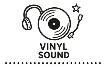 Obraz premium Vinyl record with headphones and turntable arm icon