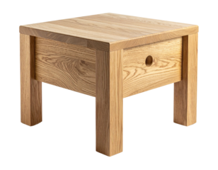 Minimalist Scandinavian Oak Cube Side Table Isolated on White
