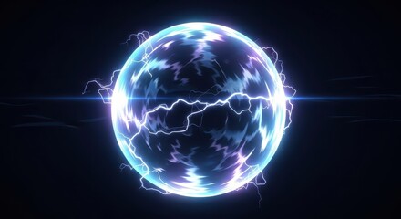 Obraz premium Brilliant blue energy sphere crackles with intense electrical discharge against a dark background