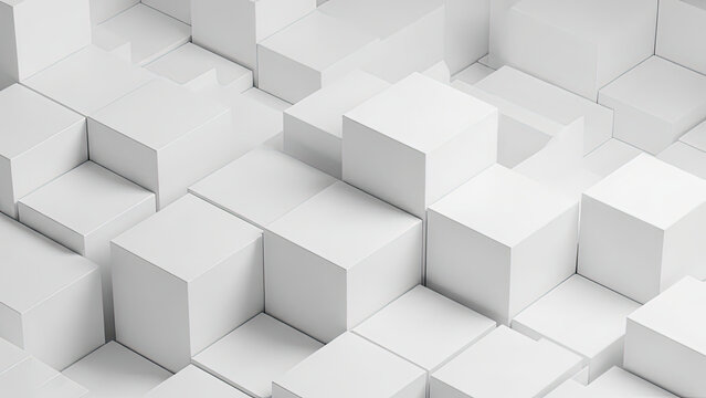 Clean White 3D Cubes Minimalist Geometric Pattern of Interlocking Blocks for and Technology Concepts.